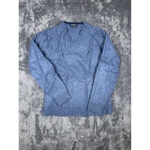 Nautica Blue V Neck Long Sleeve Sweater Mens Size Large Wool Blend Cable Knit